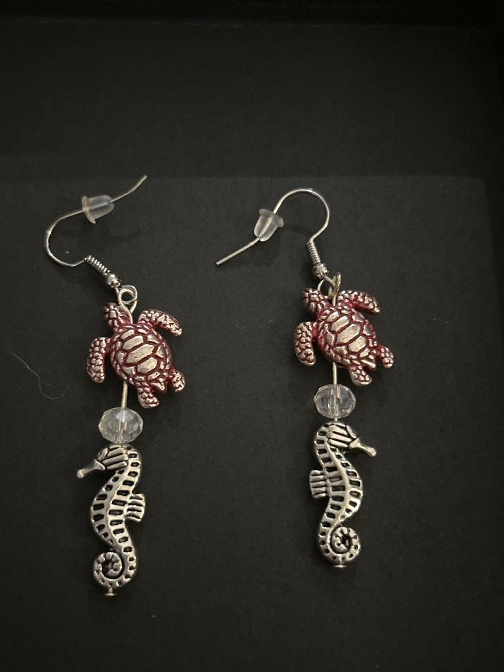 Handcrafted Sea Turtle Seahorse Dangle Earrings Costume Beach Ocean Jewelry